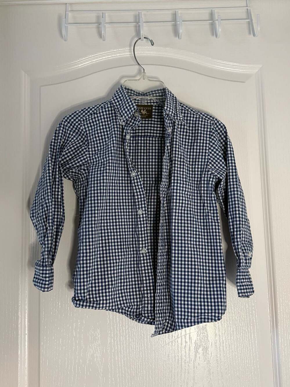 Buzz Cuts Boys Blue and White Gingham Long Sleeve Button-Down Shirt